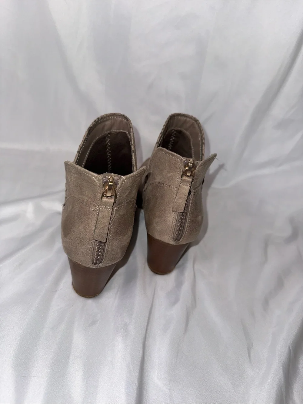 Fergalicious Taupe Perforated Suede Ankle Booties